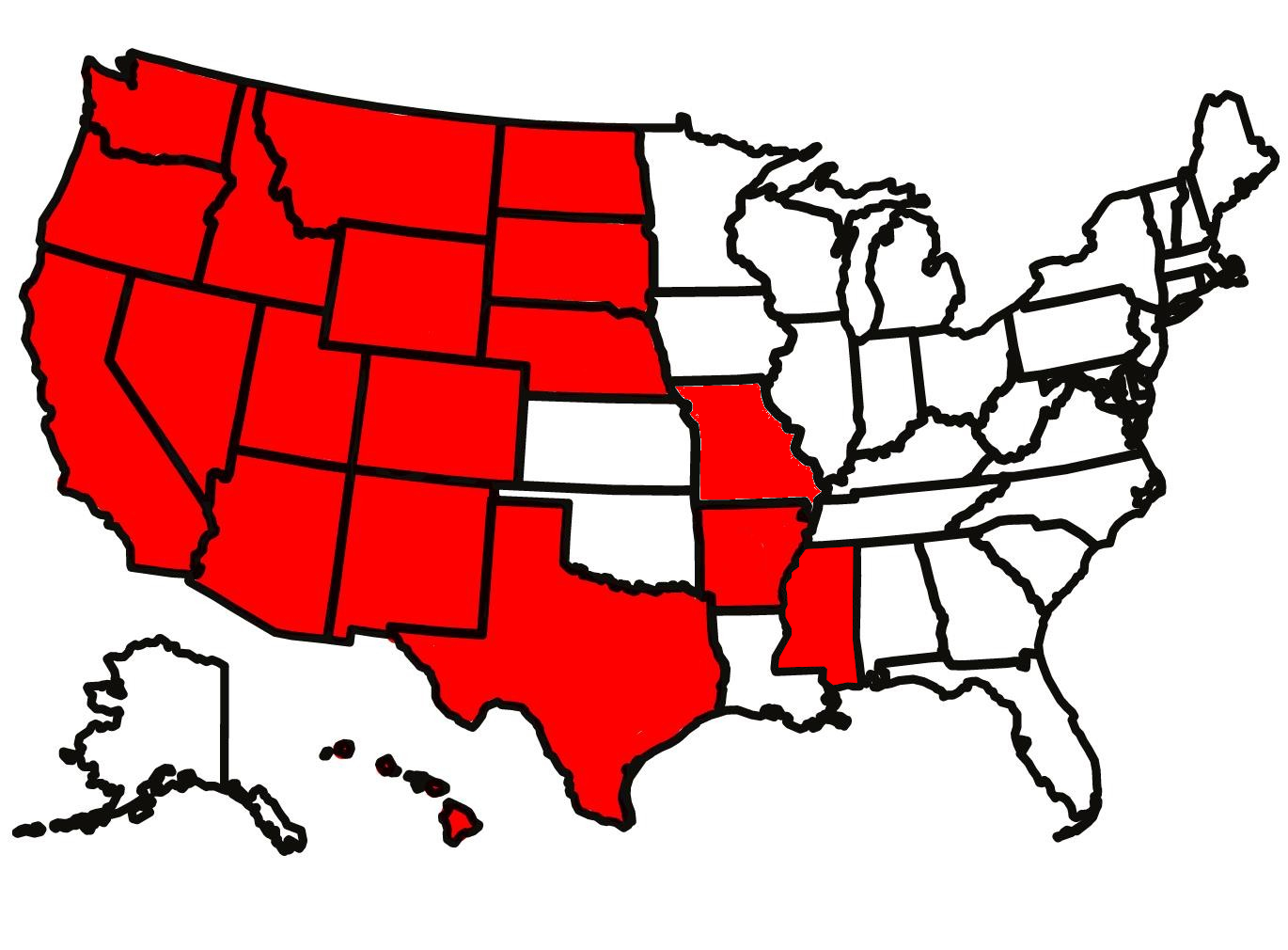 Map showing licensed states